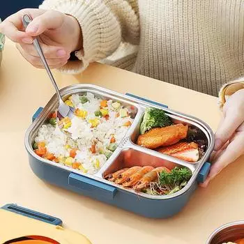 Новый ланч-бокс Bento Box из нержавеющей стали, изолированный школьный детский офисный контейнер для обеда с мисками для супа и столовыми приборами