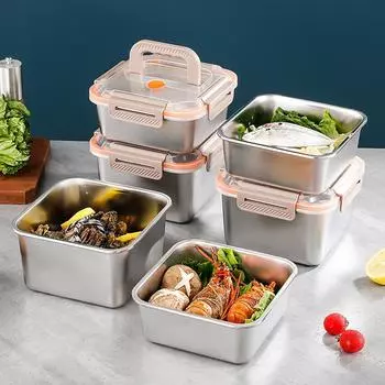 Новый ланч-бокс из нержавеющей стали, переносной контейнер для гарнира с ручкой для переноски для зерновых овощей, герметичный пищевой контейнер