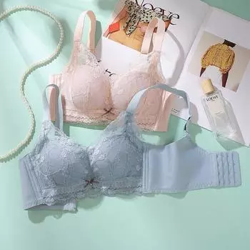 Новый латексный хлопок без стального кольца маленькая грудь чашка кружево без магнитной полумесяц сборка AB микро толстый регулировка чашек бюстгальтер 70AB зелёный