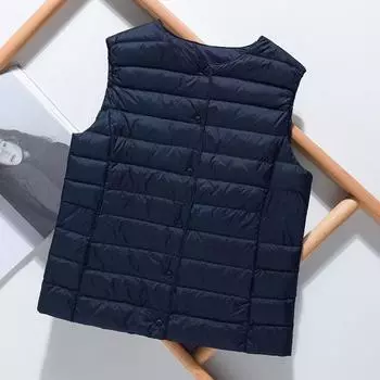 новый легкий и тонкий пуховик женский внутренний бак, жилет, круглый вырез горловины носить внутри и снаружи, однобортный легкий пуховый жилет M хаки
