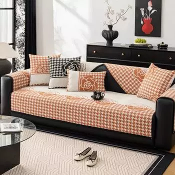Новый легкий роскошный чехол для дивана в клетку из шенилла Four Seasons Universal Non-Slip для гостиной, подушки для дивана с жаккардовой розой 70x70