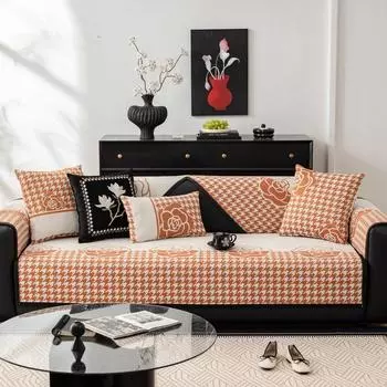 Новый легкий роскошный чехол для дивана в клетку из шенилла Four Seasons Universal Non-Slip для гостиной, подушки для дивана с жаккардовой розой 30x50cm pillowcase оранжевый