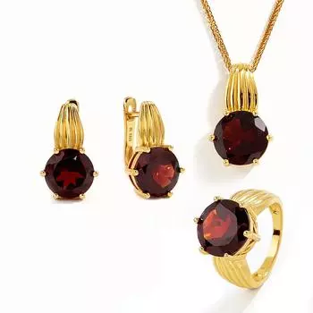 Новый легкий роскошный драгоценный камень натуральный гранат кольцо серьги кулон ожерелье комплект женский подарок на годовщину US RING SIZE 7# красный