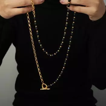 Новый легкий роскошный ретро-дизайн ниши из титановой стали с покрытием из 18-каратного золота с пряжкой, цепочкой для свитера, ювелирные изделия