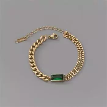 Новый легкий роскошный зеленый прямоугольный браслет из нержавеющей стали с цирконами для женщин, модный женский браслет с подвесками Rustproo, ювелирные изделия
