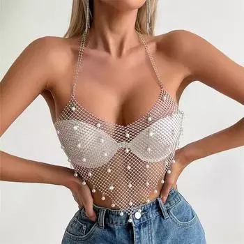 Новый летний электронный музыкальный фестиваль сексуальный жемчужный кулон перспектива подтяжки жилет женский XS хаки