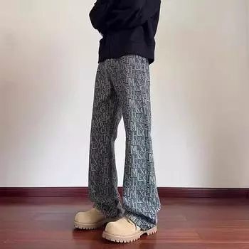 Новый летний американский уличный тренд, ленивый американский ретро, универсальные джинсы с жаккардовым узором из букв для мужчин, весна-лето S