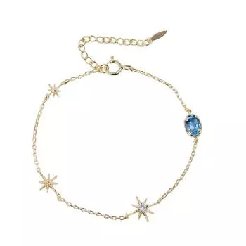 Новый летний браслет из стерлингового серебра S925, изысканный легкий роскошный браслет со швейцарским синим топазом и звездным небом для женщин 20CM