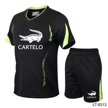 Новый летний быстросохнущий мужской и женский комплект для бега с принтом и спортивным влагоотведением и потоотведением для снятия усталости M чёрный