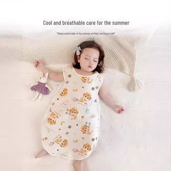 «Новый летний детский спальный мешок из марли без рукавов с жатым хлопком и раздвоенными штанинами» M (Length 65cm)