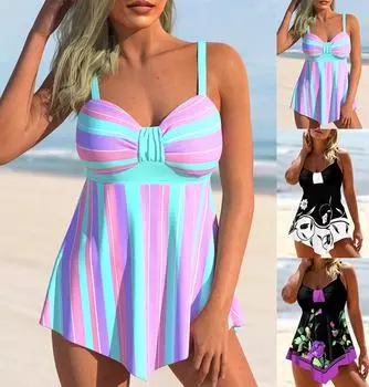 Новый летний комплект бикини на высокой резинке с синими и розовыми полосками, комплект из двух частей для сексуального женского пляжного купальника S-6XL XL чёрный
