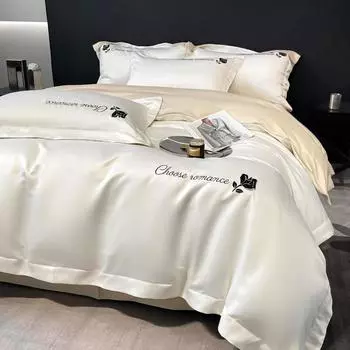Новый летний комплект из четырех предметов из ледяного шелка, однотонное простое мытье, шелковое постельное белье с вышивкой A