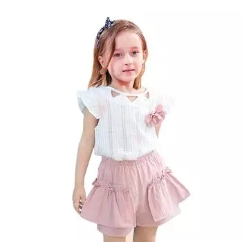 Новый летний комплект одежды для девочек, футболка и штаны, комплект из 2 предметов для детей 90 тёмно-синий