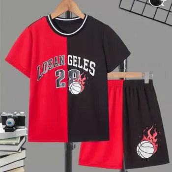 Новый летний крутой комплект из двух предметов для детей: топы с короткими рукавами + шорты, сетчатая дышащая спортивная одежда, модная 3D-печатная одежда для мальчиков и девочек 100
