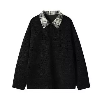 Новый Летний Модный Бренд Спорт и Отдых Свободный Топ Клетчатый Лацкан Рубашка ПОЛО Короткий Трикотаж M чёрный