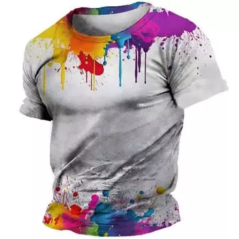Новый летний мужской граффити-веселая личность 3D-печать крутая уличная свободная мода О-образный воротник короткий рукав удобный большой размер топ S