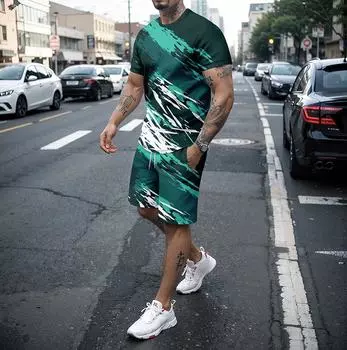 Новый летний мужской комплект футболок с 3D принтом, роскошный ретро-досуг, праздничная уличная одежда, шорты с короткими рукавами, комплект из двух предметов, s-5XL S
