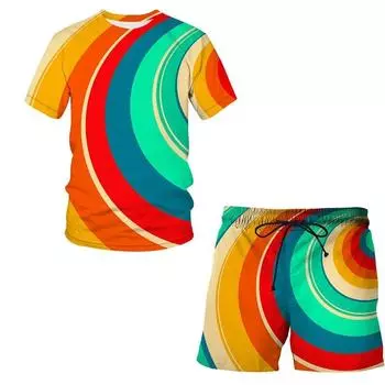 Новый летний мужской костюм с 3D принтом Dazzle color, футболка с короткими рукавами + повседневные шорты, уличная мужская одежда, топы 4XL