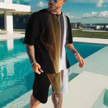 Новый летний мужской спортивный костюм с 3D принтом, спортивная мужская одежда, мужские комплекты, костюм с короткими рукавами, футболки + шорты, комплекты из 2 предметов для мужчин XXXL