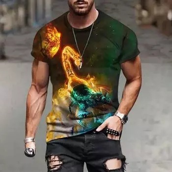 Новый летний мужской тренд, крутая уличная личность, круглый вырез, 3D-печать, свободная дышащая модная повседневная футболка больших размеров S