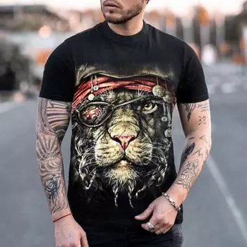 Новый летний наряд, мужская футболка с животными, черная уличная одежда в стиле хип-хоп, повседневные топы с короткими рукавами с 3d принтом, футболки, мужская одежда большого размера