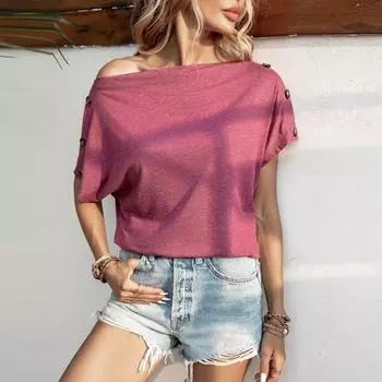 Новый летний однотонный топ с открытыми плечами для женщин, повседневная футболка с короткими рукавами, футболки S чёрный
