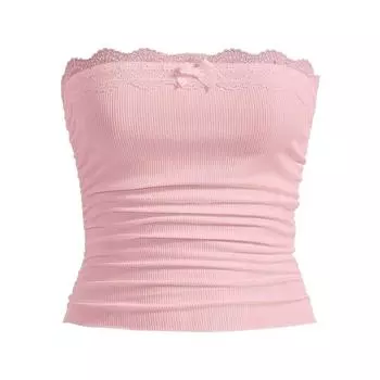 Новый летний плиссированный жилет с запахом на груди 2024, модный повседневный топ с галстуком-бабочкой, однотонный топ, женский элегантный топ на бретелях 104 S белый