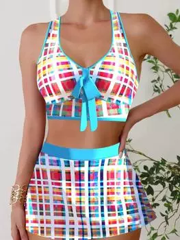 Новый летний пляжный женский купальник-бикини из двух частей, фиолетовое пляжное платье с принтом подводного мира на шнуровке, размер S-5XL S