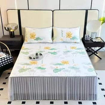 Новый летний подзор для кровати, цельный кружевной подол, маленькое покрывало из свежего шелка, комплект из трех предметов, покрывало можно стирать в стиральной машине 120x200cm