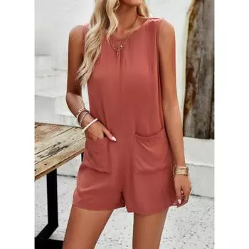 Новый летний повседневный однотонный женский комбинезон, цельный женский короткий боди, комбинезон для женщин S розовый