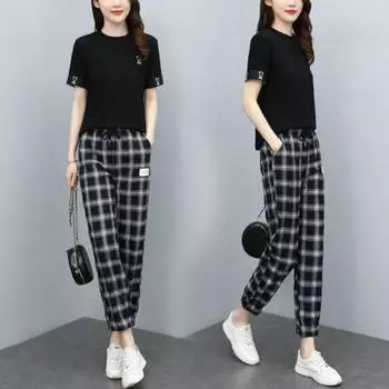 Новый летний повседневный женский двухсекционный клетчатый модный модный костюм для омоложения M белый