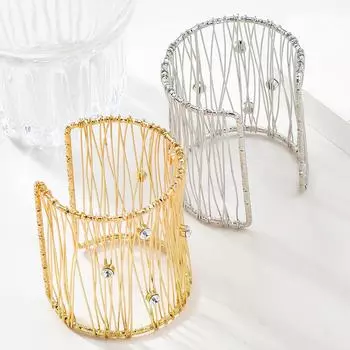 «Новый летний преувеличенный европейский и американский полосатый плетеный сплавной браслет для женщин» серебряный