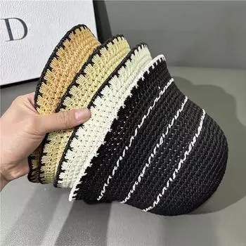 Новый летний стиль корейской версии ретро полосатая плетеная шляпа рыбака шляпа-чаша солнцезащитная шляпа козырек от солнца шляпа-ведро M56-58cm белый