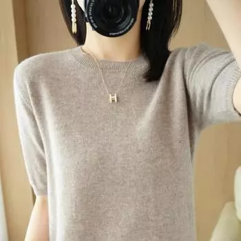 Новый летний стиль пуловер круглый вырез тонкий свитер женский трикотаж M