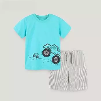 Новый летний трикотажный хлопковый комбинезон для мальчиков из двух частей: Футболка с коротким рукавом и шорты в европейском и американском стиле 100 cm