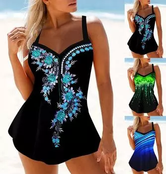 Новый летний высококачественный цельный купальник из двух частей с принтом пионового венка, сексуальный женский пляжный купальник на шнуровке, S-6XL S чёрный