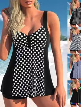 Новый летний женский цельный классический и прочный белый купальник в горошек, сексуальный праздничный пляжный жилет с юбкой, комплект S-6XL S