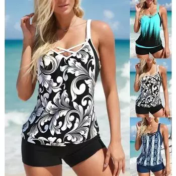 Новый летний женский купальник в курортном стиле, модный дизайн, купальник с закругленными краями и принтом травы, комплект из двух частей, размер S-6XL S