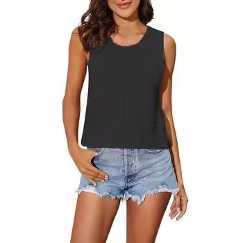 Новый летний женский модный и универсальный однотонный вязаный жилет на пуговицах L чёрный