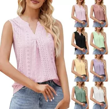 Новый летний женский жилет с v-образным вырезом и полым плиссированным топом без рукавов L чёрный