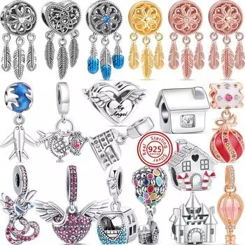 Новый Ловец снов перо воздушный шар дом бусины подходят оригинальные подвески браслет для женщин DIY ювелирные изделия из серебра 925 пробы