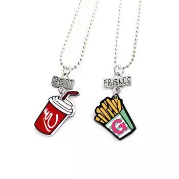 Новый лучший друг навсегда, 2 подвески с картофелем фри и колой, ожерелье для детей One Size