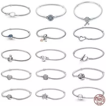 Новый ЛУЧШИЙ ПРОДАЖА 925 Серебряный браслет-цепочка в форме сердца в виде змеи подходит для оригинального женского браслета с подвесками в виде бусин, сделай сам, изготовление ювелирных изделий в подарок 18cm