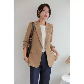 Новый маленький костюм однотонный повседневный топ с рукавом 3/4 Apricot L