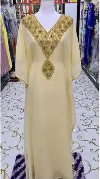 Новый марокканский стильный кафтан Макси Фараша Необычное длинное кремовое платье Абая Платье Дубай XS кремовый