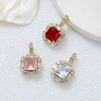 Новый медный циркониевый цвет квадратный покрытый настоящим золотом простой браслет ожерелье кулон кулон ювелирные изделия