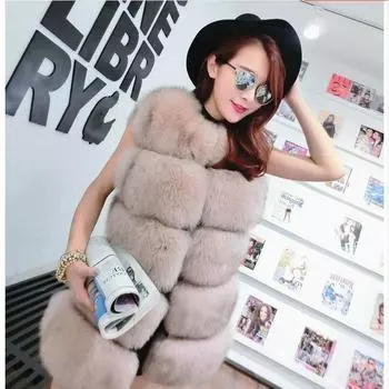 Новый меховой жилет из искусственного лисьего меха, полный кожаный жилет средней длины с круглым вырезом, женский жилет, пальто 4XL