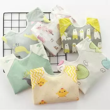 Новый милый детский водонепроницаемый фартук с длинными рукавами и рисунком для малышей, фартук для кормления с рисунком, подходит для детей 1-8 лет M