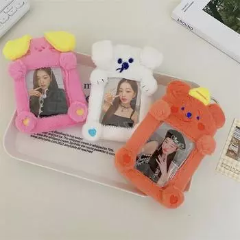 Новый милый Допаминовый цвет животных плюшевый держатель удостоверения личности держатель фотокарты идол фото дисплей чехол для хранения брелок сумка кулон подарок белый