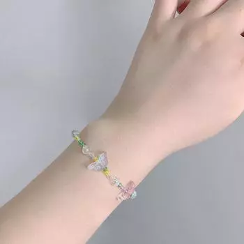 Новый милый красочный браслет с бабочкой, простой джокер, мечта, кристалл, бисер, эластичный браслет из веревки